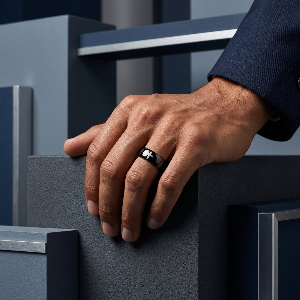 The Darkross — Black Tungsten Ring with Cross