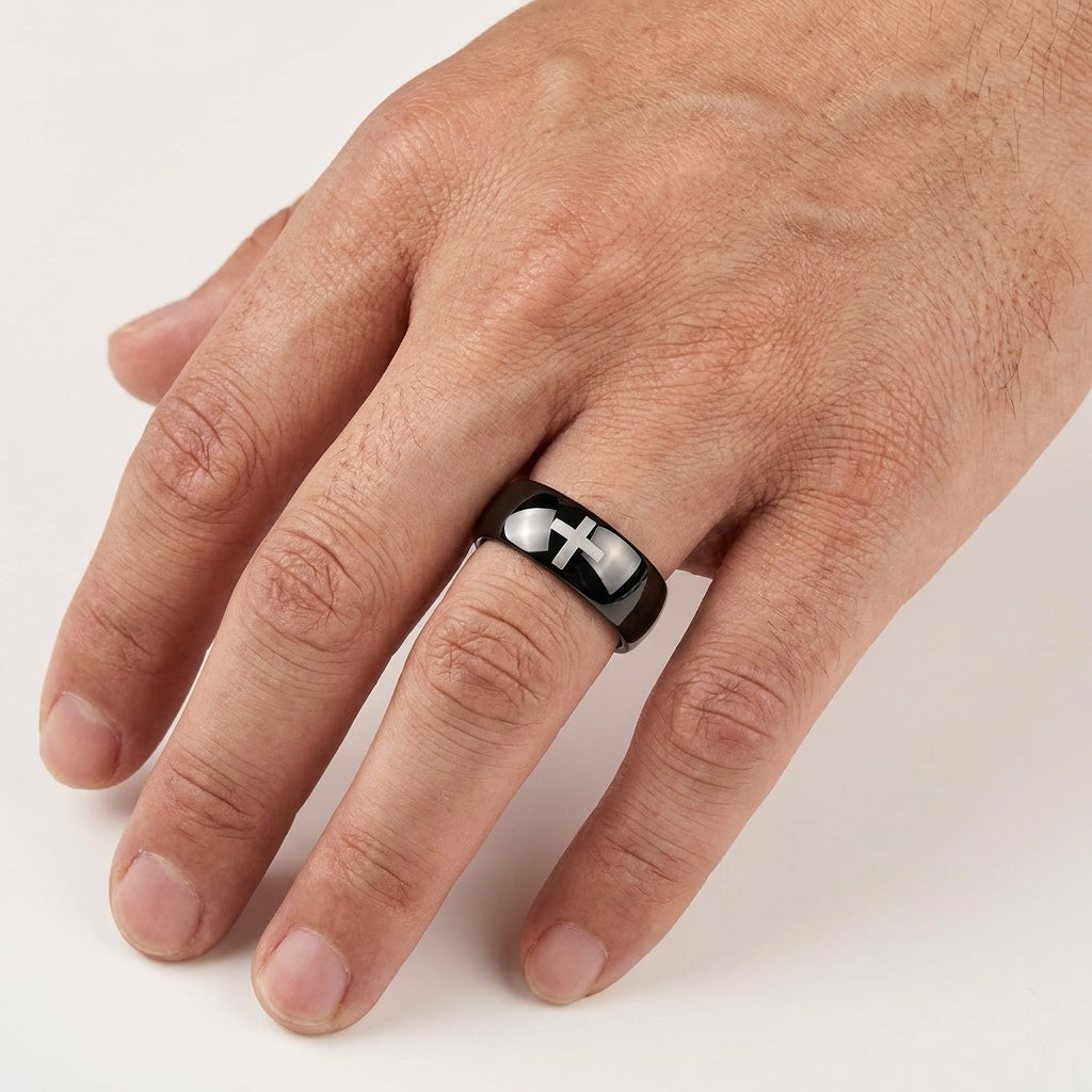 The Darkross — Black Tungsten Ring with Cross