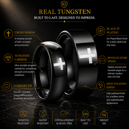 The Darkross — Black Tungsten Ring with Cross