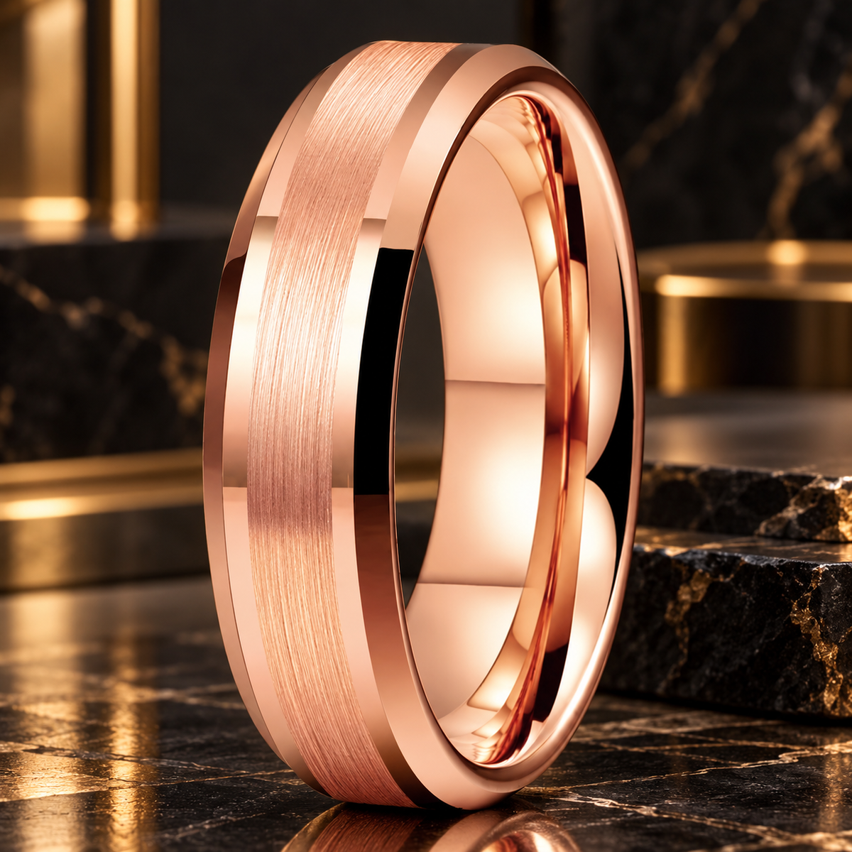 The Dusk — Rose Gold Tungsten Mens Wedding Band
