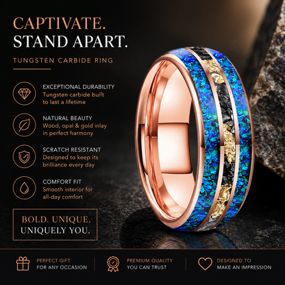 The Elara —8mm Blue Opal Meteorite Tungsten Ring