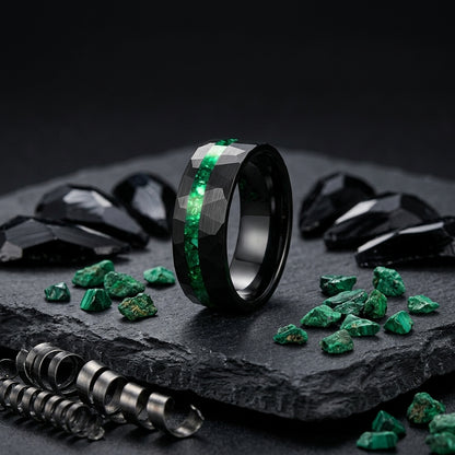 The Emerald Unity™ – Tungsten Ring with Green Stone Inlay