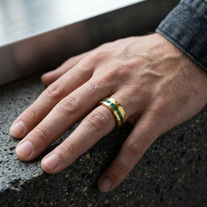 The Emerald Unity™ – Tungsten Ring with Green Stone Inlay