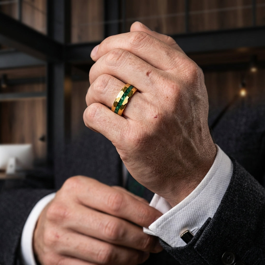 The Emerald Unity™ – Tungsten Ring with Green Stone Inlay