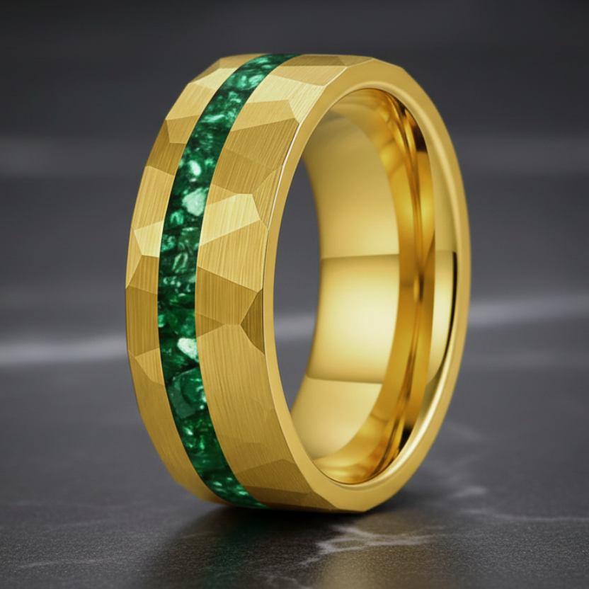 The Emerald Unity™ – Tungsten Ring with Green Stone Inlay
