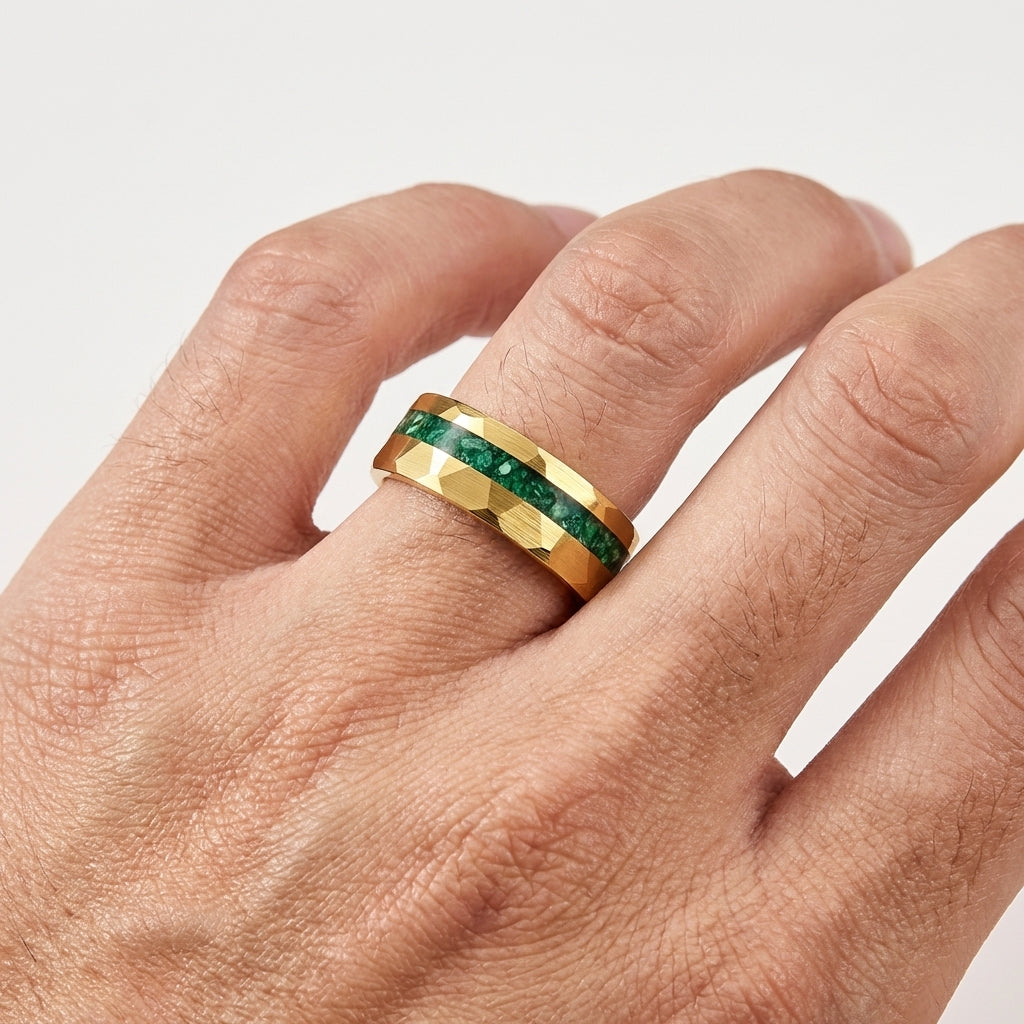 The Emerald Unity™ – Tungsten Ring with Green Stone Inlay