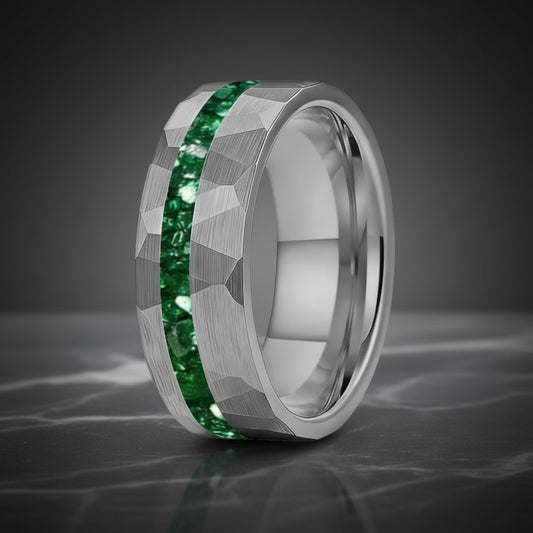 The Emerald Unity™ – Tungsten Ring with Green Stone Inlay