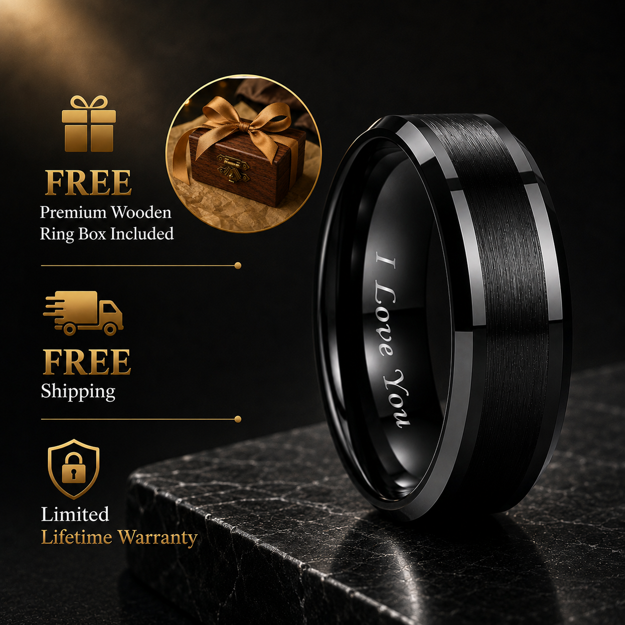 The Eternal Words™ - Black I Love You Ring