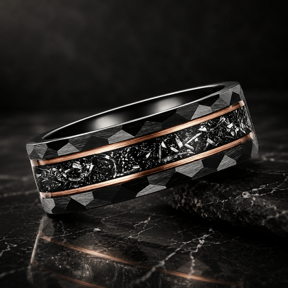 The Fallen Titan™ Black Hammered Meteorite Ring
