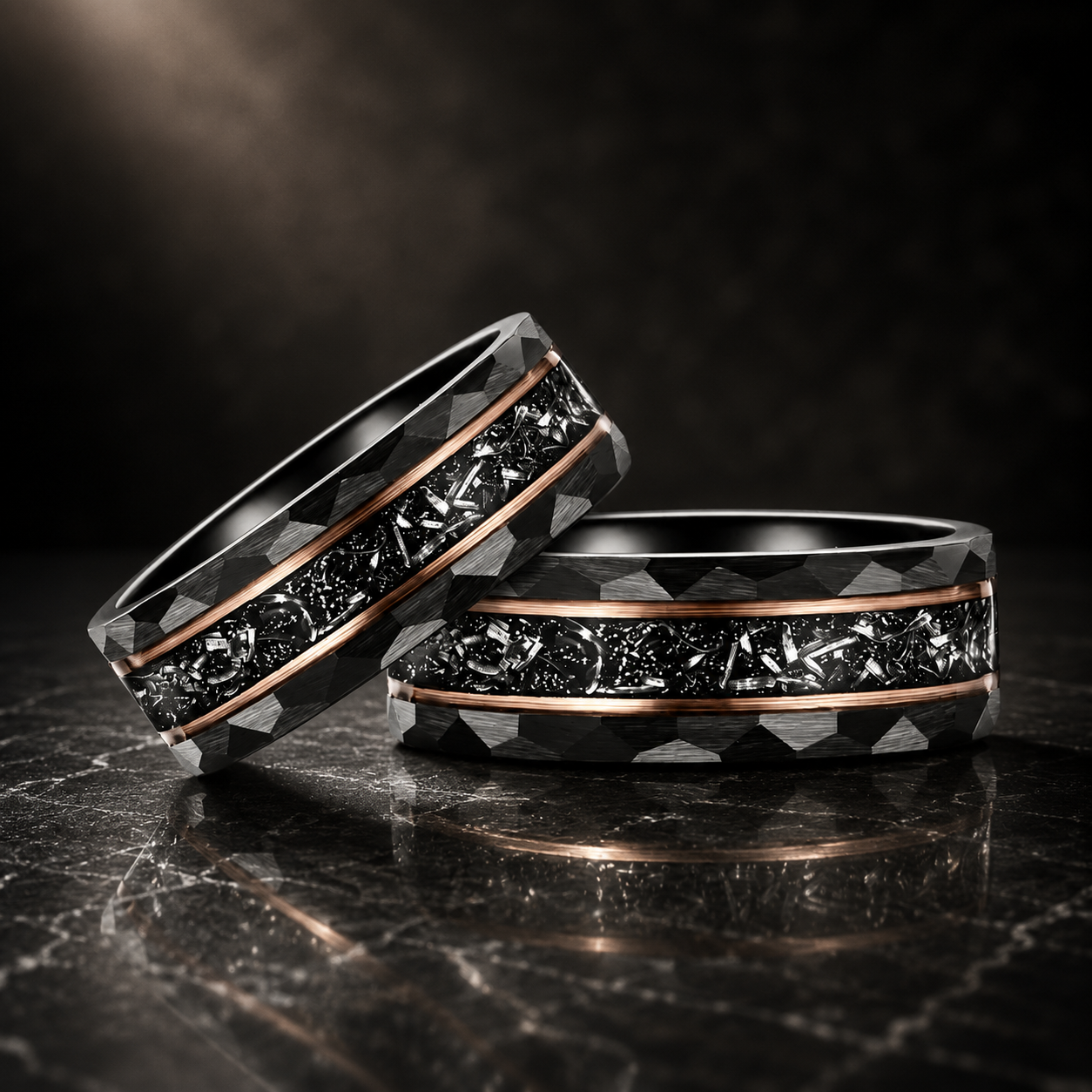 The Fallen Titan™ Black Hammered Meteorite Ring