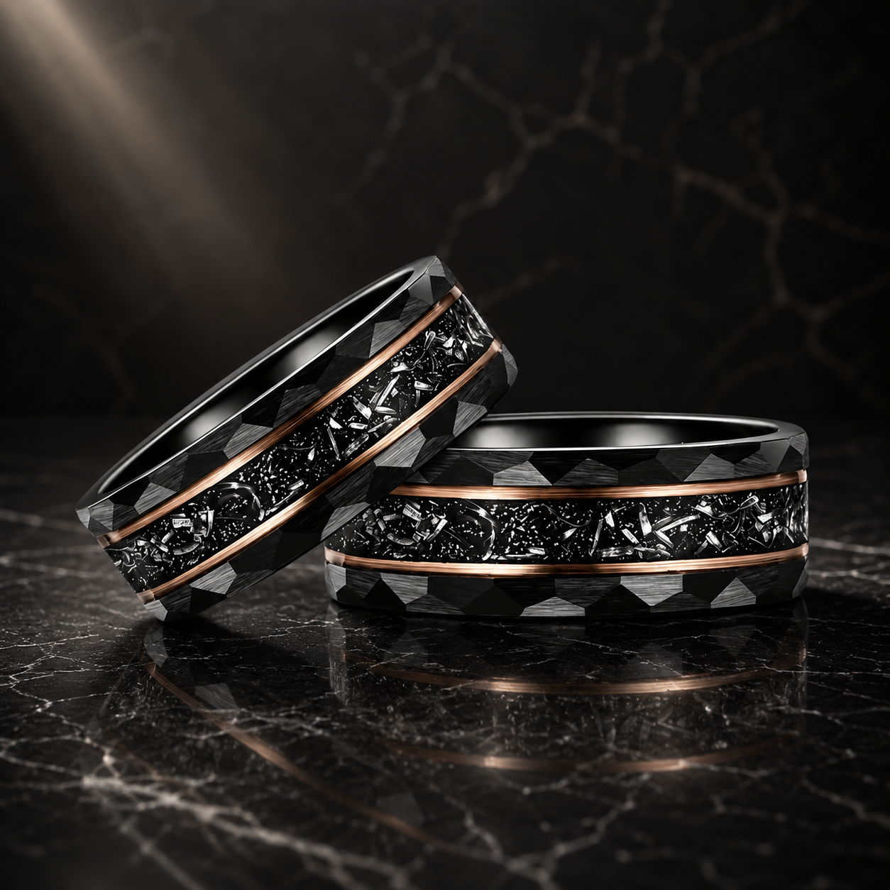 The Fallen Titan™ Black Hammered Meteorite Ring