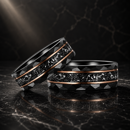 The Fallen Titan™ Black Hammered Meteorite Ring