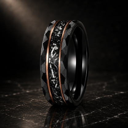 The Fallen Titan™ Black Hammered Meteorite Ring