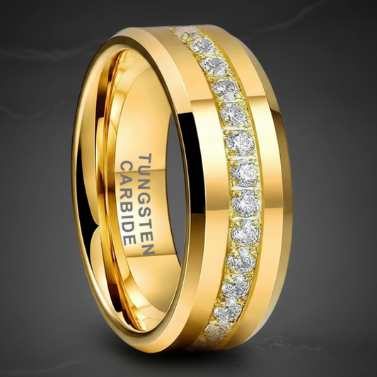 Gold Tungsten Ring with CZ Inlay