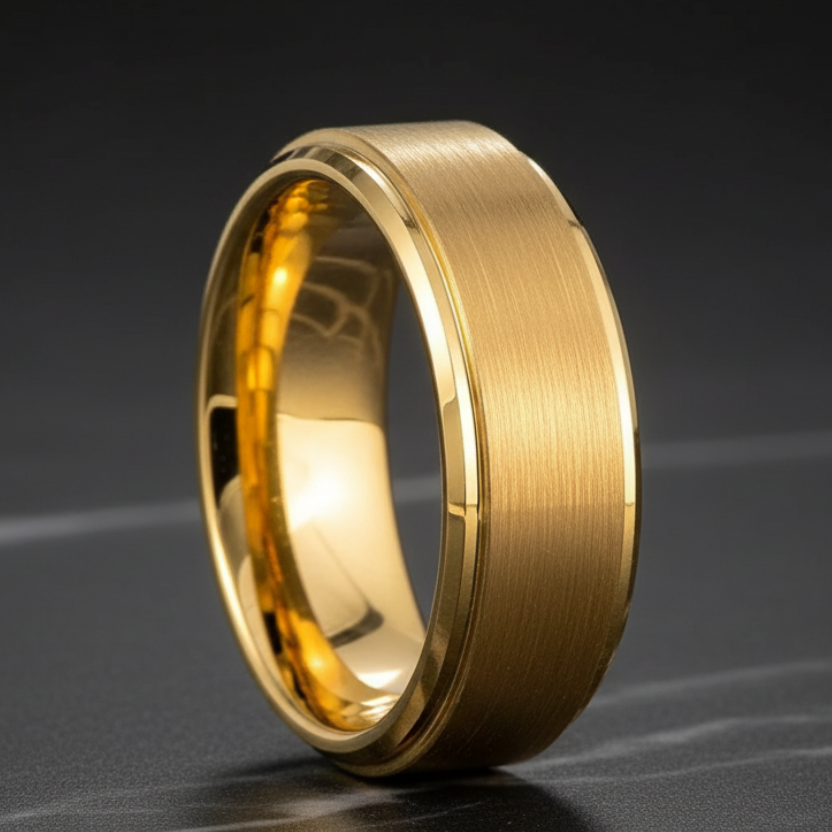 Golden Union Tungsten Ring – Modern Gold Wedding Band