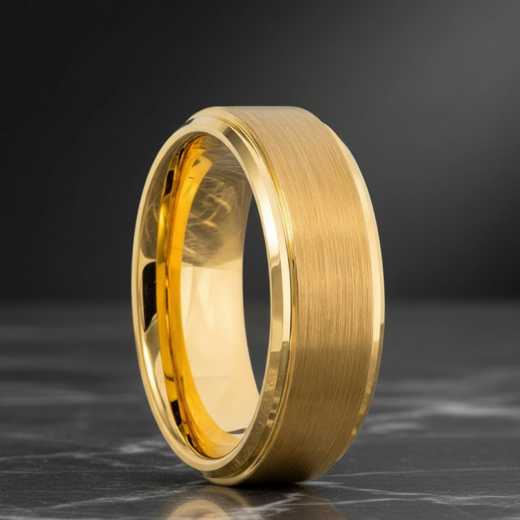 Golden Union Tungsten Ring – Modern Gold Wedding Band