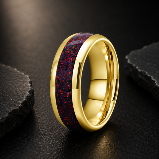 The Ignara — Tungsten Ring with Fire Opal Inlay