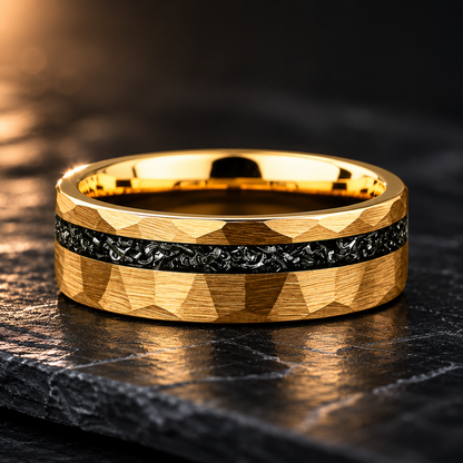 The Meridian – Hammered Black Meteorite Tungsten Ring