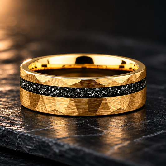 The Meridian – Hammered Black Meteorite Tungsten Ring