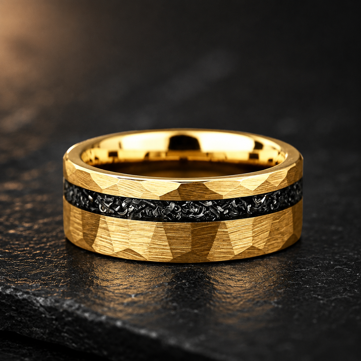 The Meridian – Hammered Black Meteorite Tungsten Ring