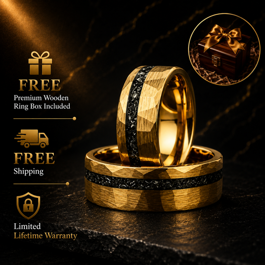 The Meridian – Hammered Black Meteorite Tungsten Ring