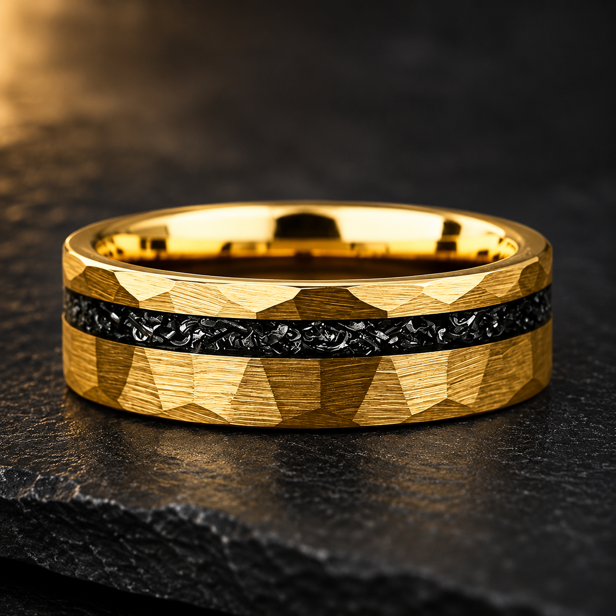 The Meridian – Hammered Black Meteorite Tungsten Ring