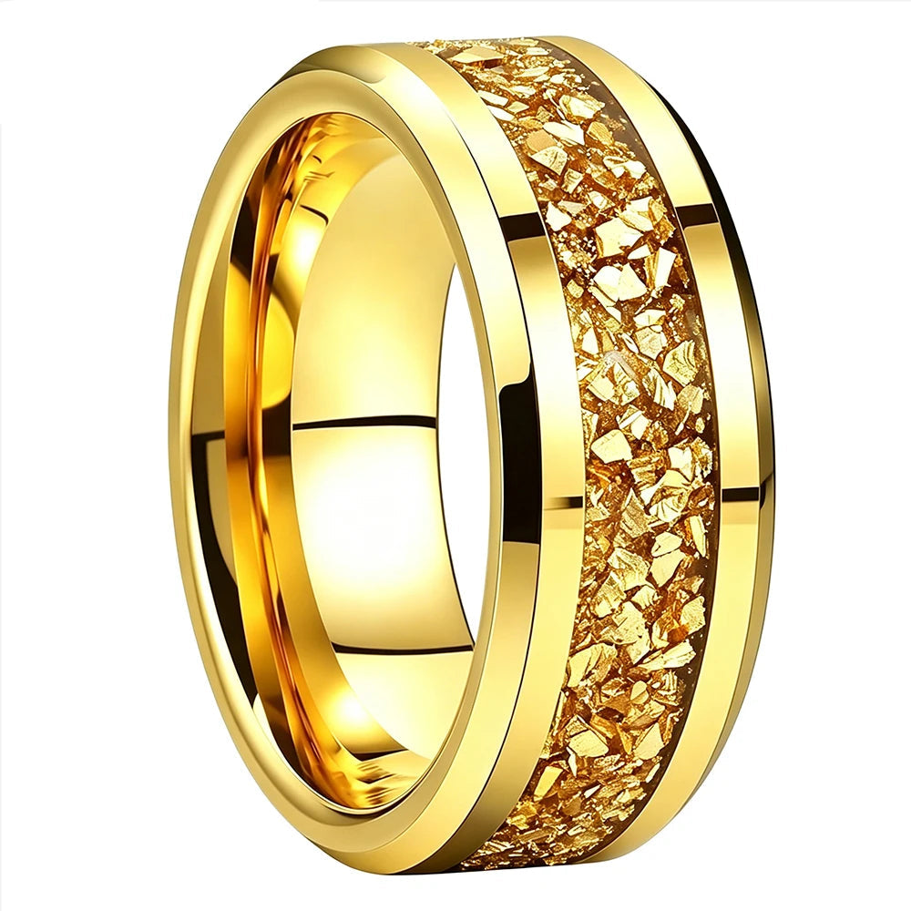 The Meteorvane — Beveled Tungsten Ring with Meteorite Inlay