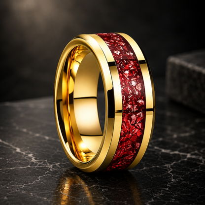 The Meteorvane — Beveled Tungsten Ring with Meteorite Inlay