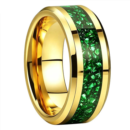 The Meteorvane — Beveled Tungsten Ring with Meteorite Inlay