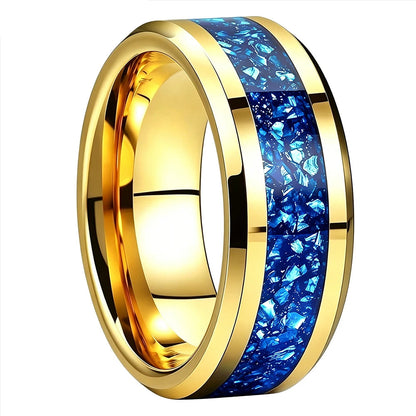 The Meteorvane — Beveled Tungsten Ring with Meteorite Inlay