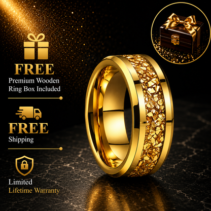 The Meteorvane — Beveled Tungsten Ring with Meteorite Inlay