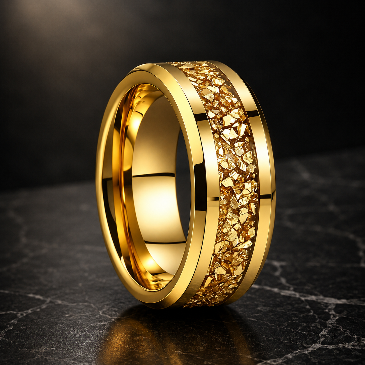 The Meteorvane — Beveled Tungsten Ring with Meteorite Inlay