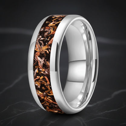 The Molten Strata™ Dome Tungsten Wedding Band with Blacksand