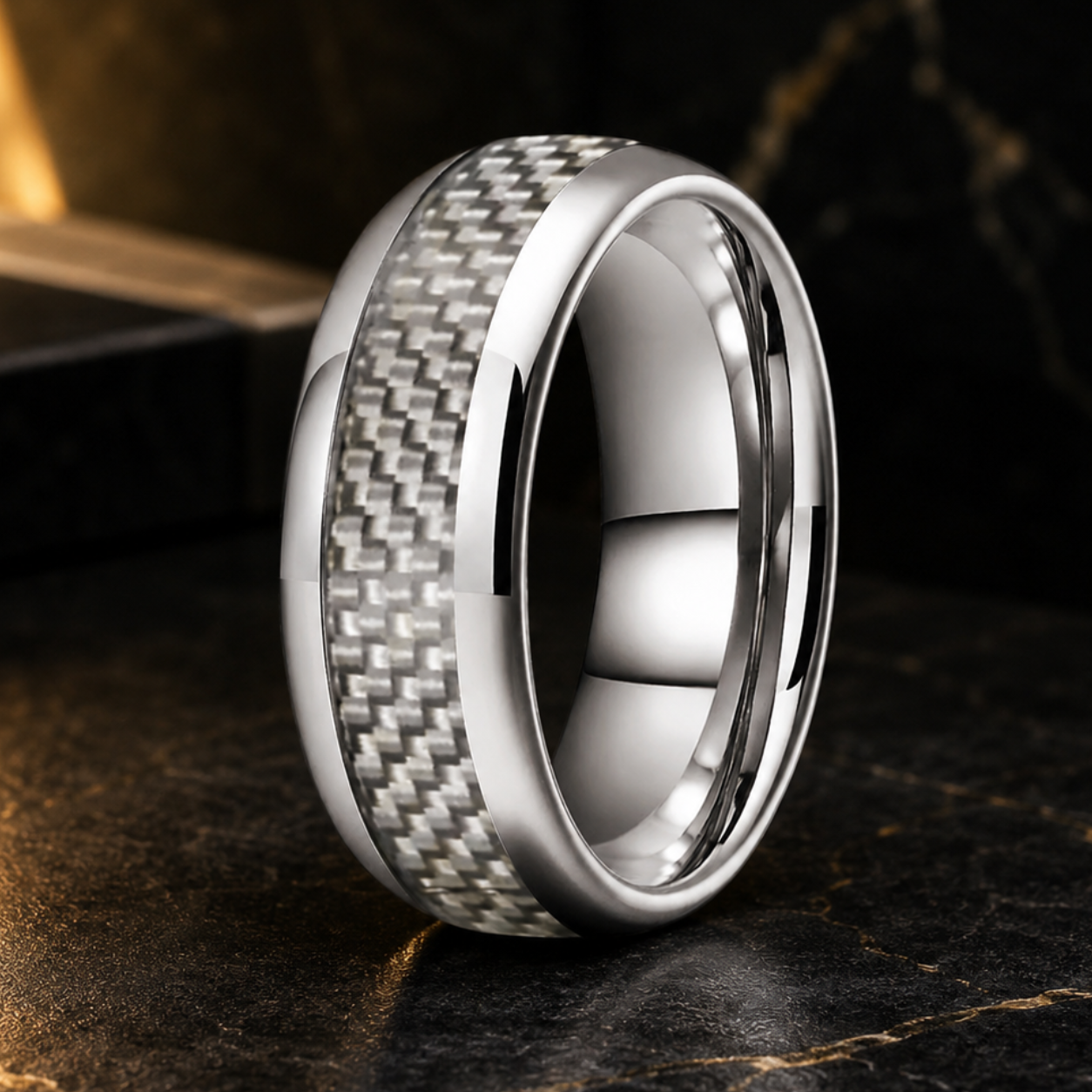 The Pinnacle—White Carbon Fiber Tungsten Ring