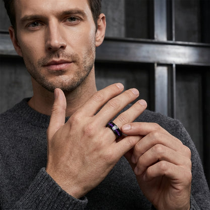 The Royal Veil™ – Hammered Tungsten ring with purple inlay