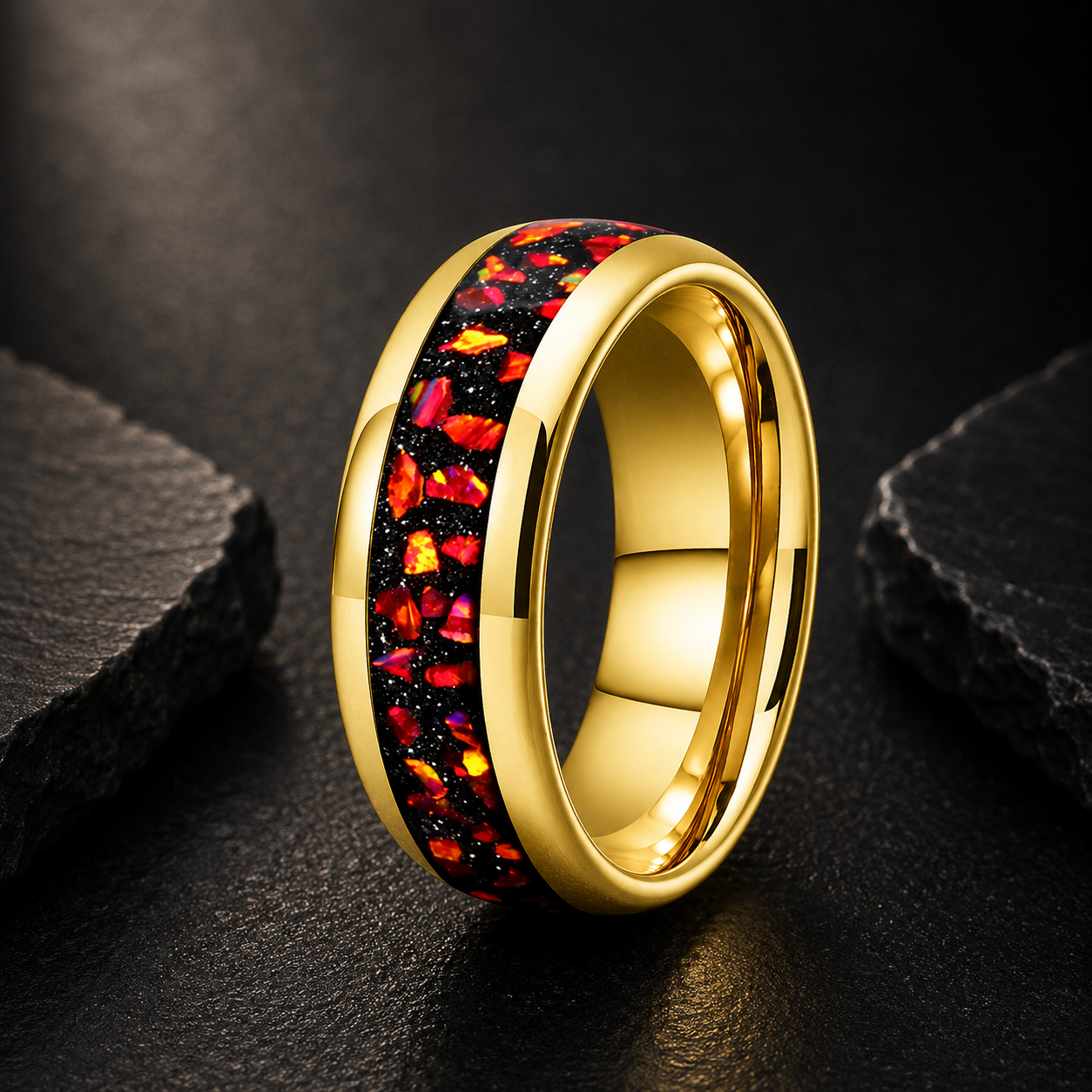 The Rubicund — Tungsten Ring with Red Garnet Inlay
