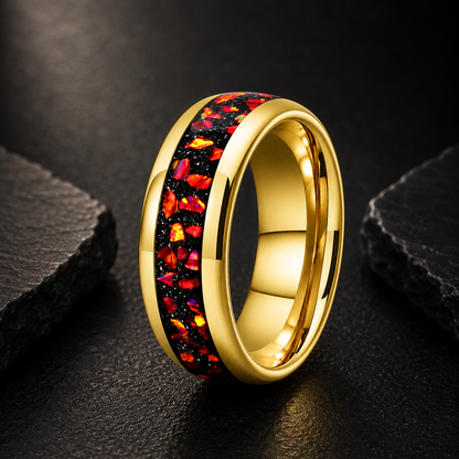 The Rubicund — Tungsten Ring with Red Garnet Inlay