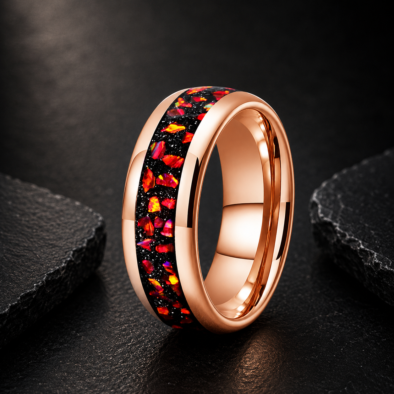 The Rubicund — Tungsten Ring with Red Garnet Inlay