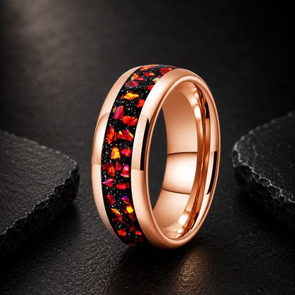 The Rubicund — Tungsten Ring with Red Garnet Inlay