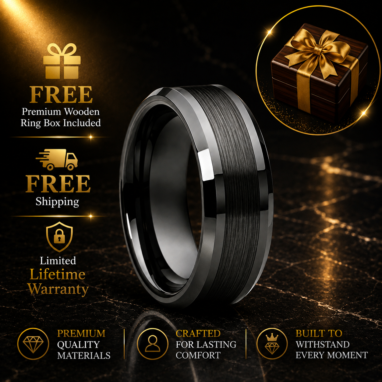 The Slate — 8mm Gunmetal Tungsten Ring