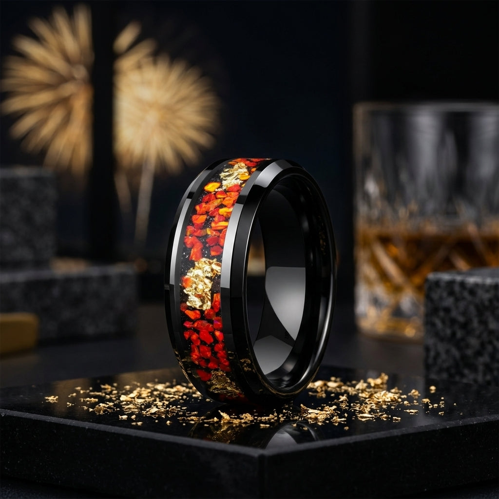 The Solar Ember™ : 8MM Tungsten Ring with Orange Opal