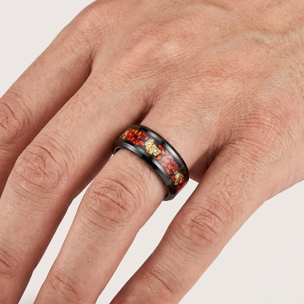 The Solar Ember™ : 8MM Tungsten Ring with Orange Opal