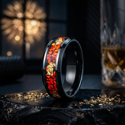 The Solar Ember™ : 8MM Tungsten Ring with Orange Opal