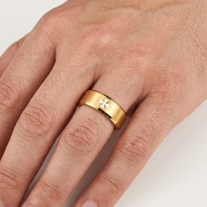 The Templar—Gold Tungsten Cross Ring