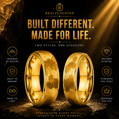The Warlord Gold — Gold Hammered Tungsten Ring