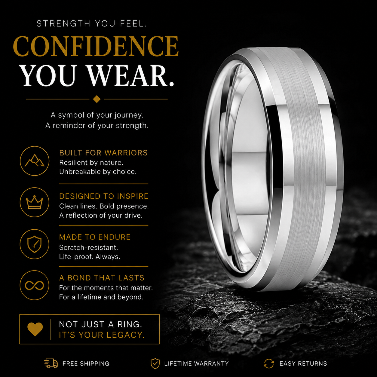 The Weston —Silver Tungsten Engagement Ring