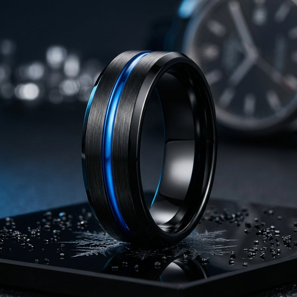 Thin Blue Line Tungsten Ring