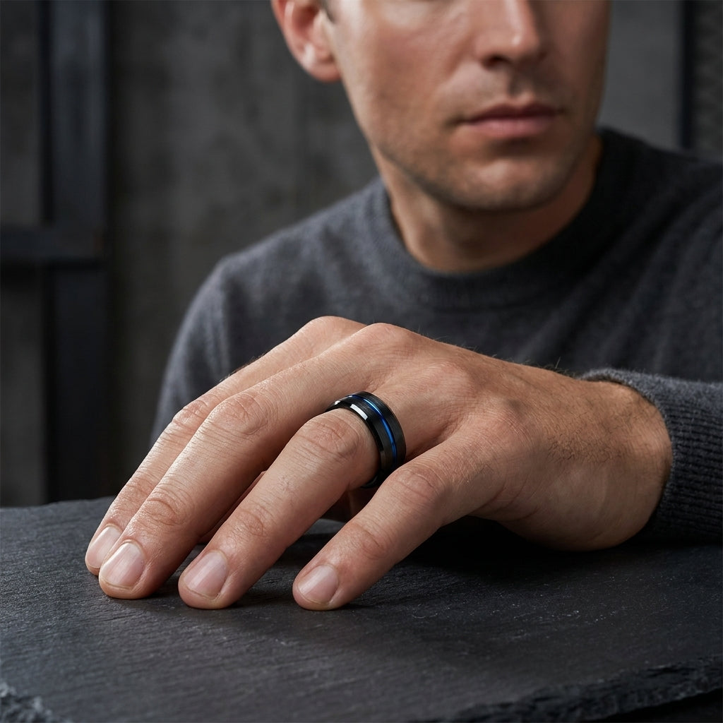 Thin Blue Line Tungsten Ring