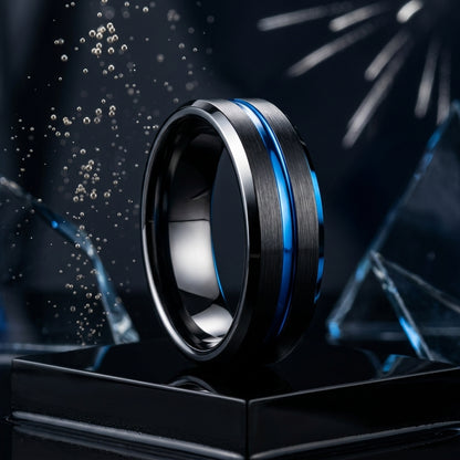 Thin Blue Line Tungsten Ring