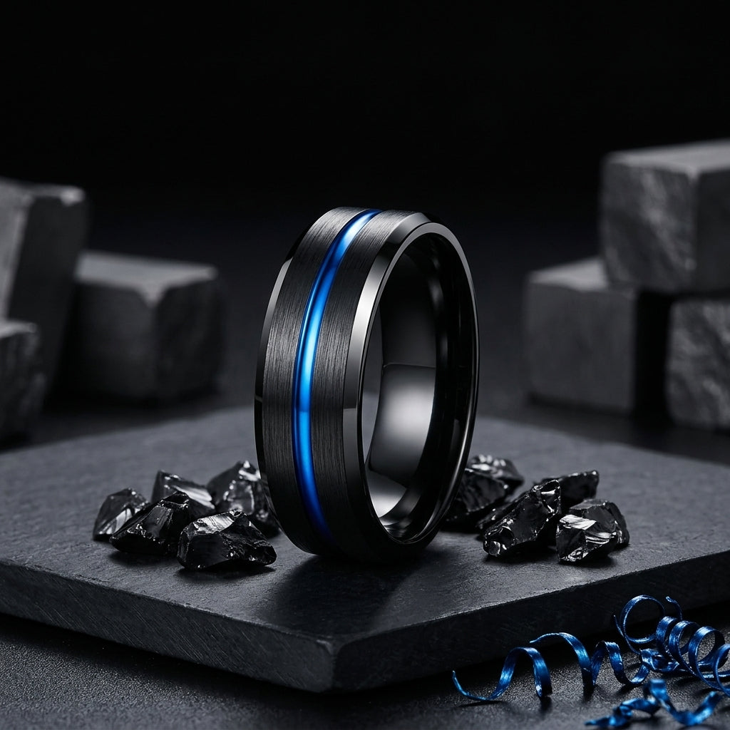 Thin Blue Line Tungsten Ring